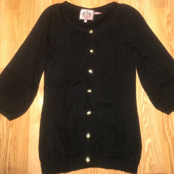 Juicy Couture Black Cashmere Blend Cardigan Sweater with Gold Crown Buttons xs - Picture 2 of 8